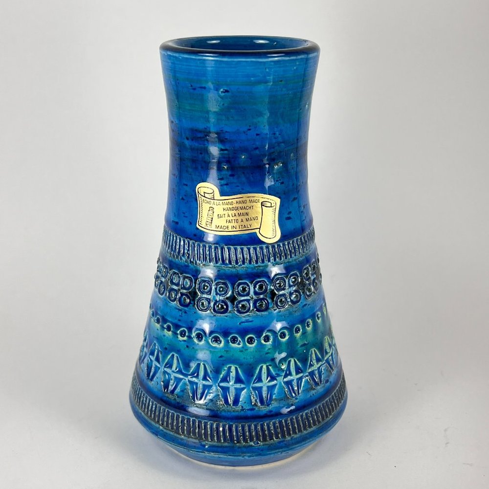 Vtg Bitossi Flavia Aldo Londi Rimini Blu Vase Ceramic Montelupo Italy 50s